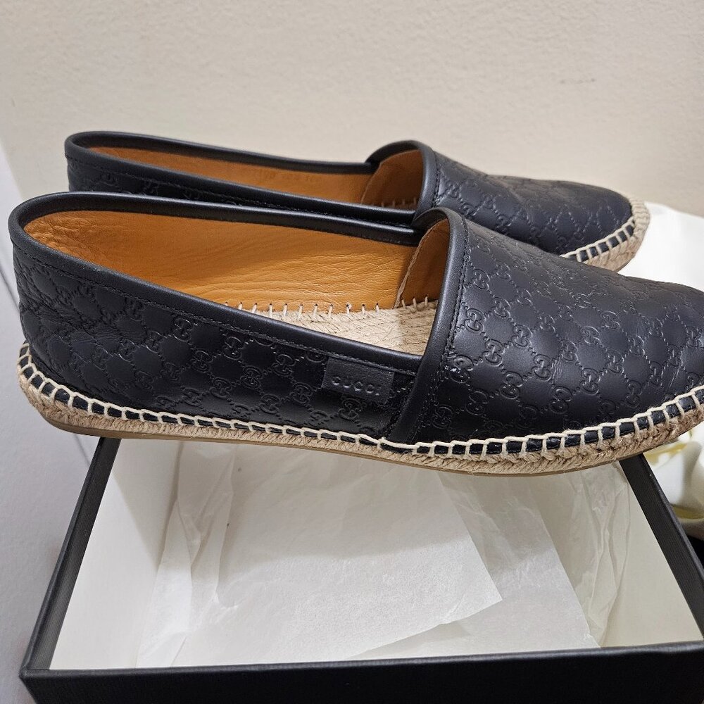 Gucci Leather embossed women dark blue espadrilles